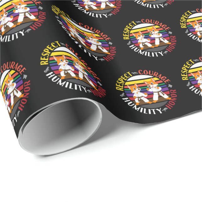 Karate Values - Cute Sparring Fox Silhouettes Wrapping Paper (Roll Corner)