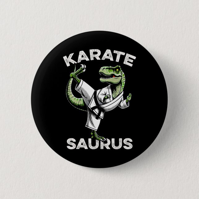 Karatesaurus T-rex Karate Dino Funny Dinosaur Mart 2 Inch Round Button (Front)