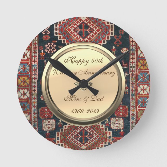 Karbistan Carpet Diamond 50th Wedding Anniversary Round Clock (Front)