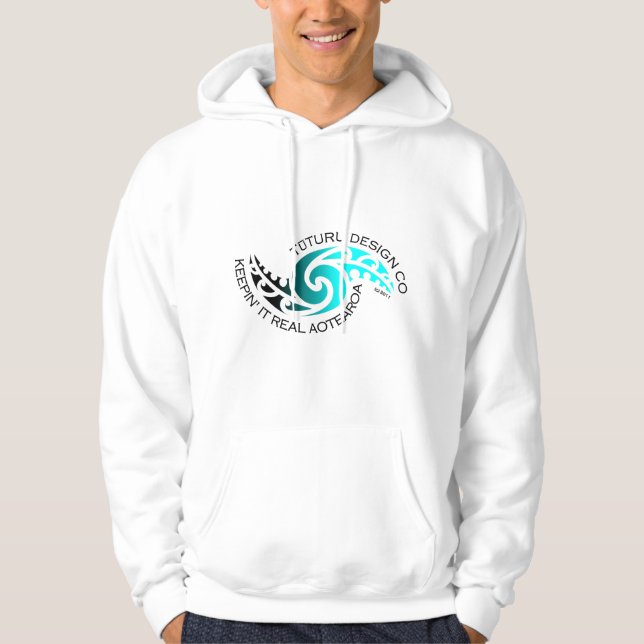 Karearea Hoodie or Tee - Turquoise on White (Front)