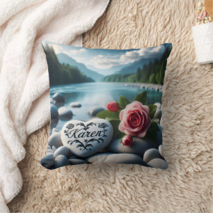 Karen's River Heart Throw Pillow