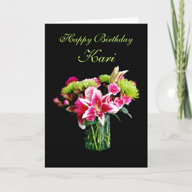 Kari Happy Birthday, Stargazer Lily Bouquet Card (Front)