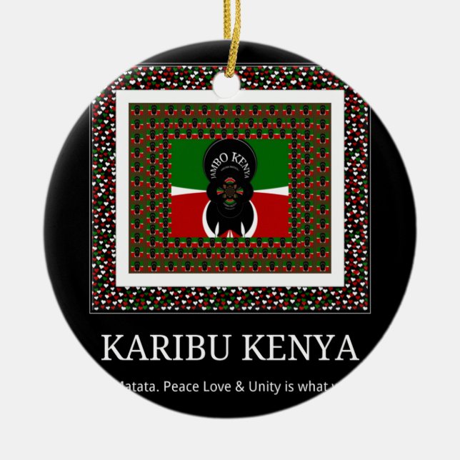 Karibu Kenya: Vibrant National Flag Colours Hakuna Ceramic Ornament (Front)