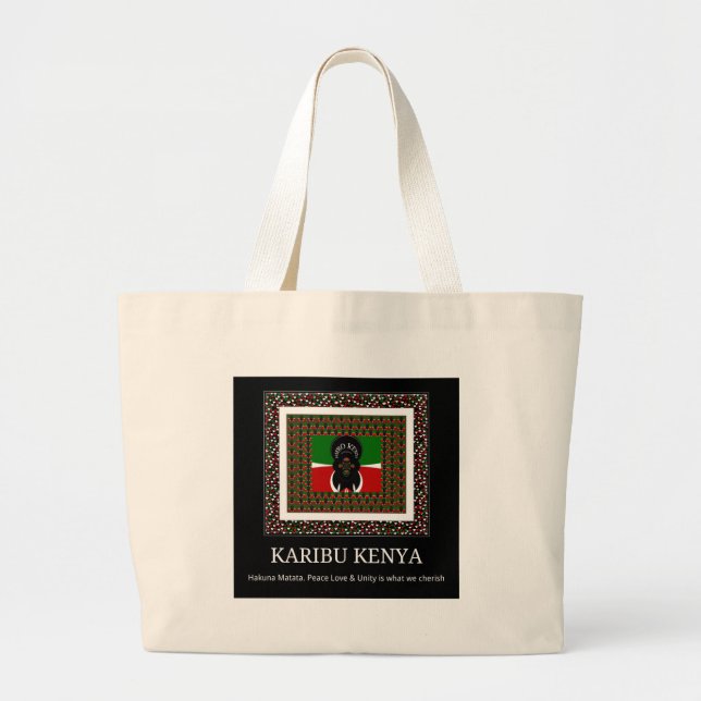 Karibu Kenya: Vibrant National Flag Colours Hakuna Large Tote Bag (Front)