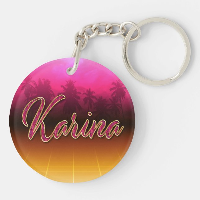 Karina First name Golden pink keychain (Back)