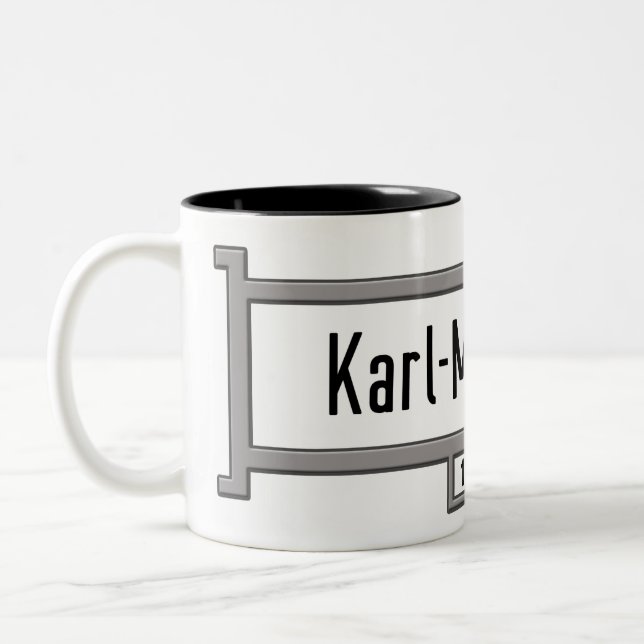 Karl-Marx-Allee, Berlin Street Sign Two-Tone Coffee Mug (Left)