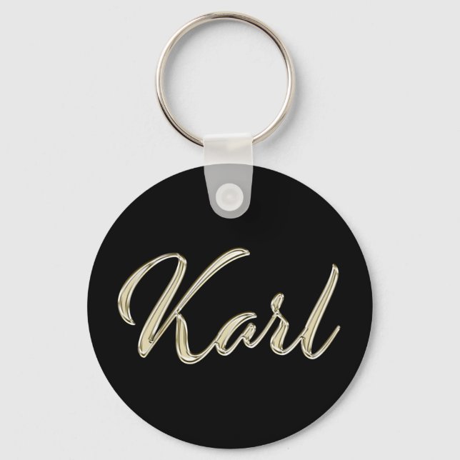 Karl Name whitegold Button Schlüsselanhänger Keychain (Front)