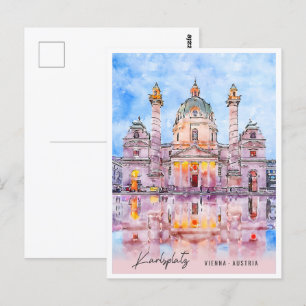 Karlsplatz Vienna Austria Travel Place Watercolor Postcard