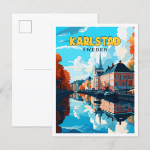 Karlstad Sweden vintage travel illustration Postcard