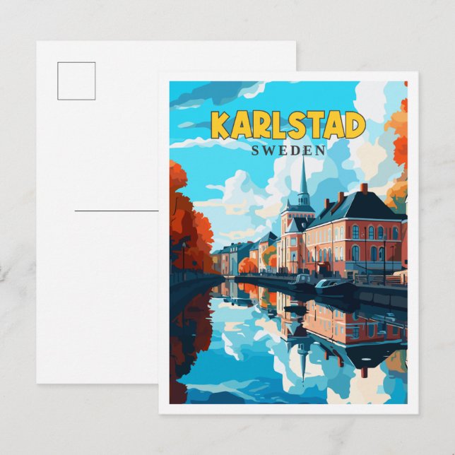 Karlstad Sweden vintage travel illustration Postcard (Front/Back)