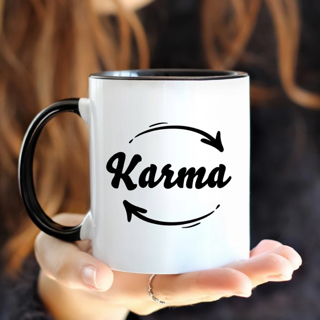 Karma Fate Funny Quote Life Modern Typography Gift Mug (Karma Circle Yoga Fate Buddha Life Funny Black Mug)