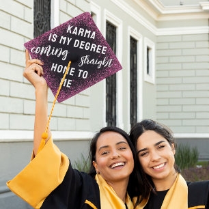 Karma Pink Glitter Graduation Cap Topper