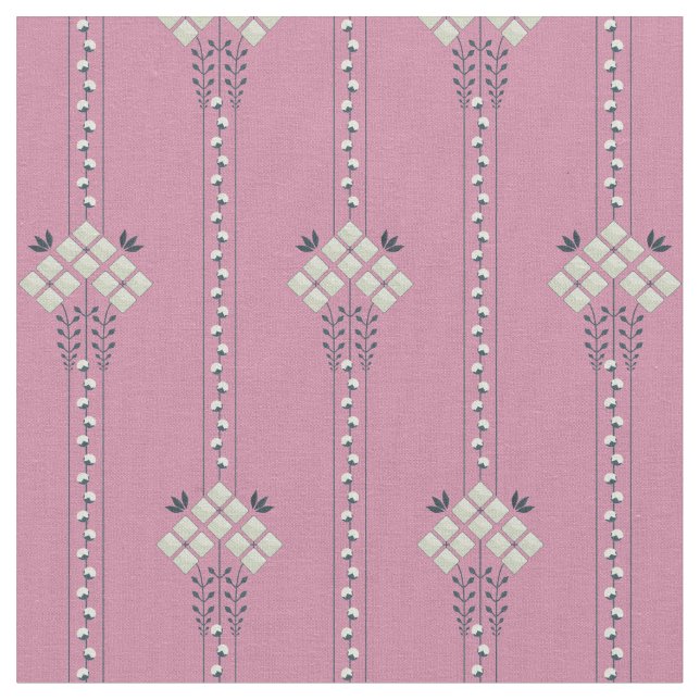 Karo flowers and curls pattern fabric (Close Up)