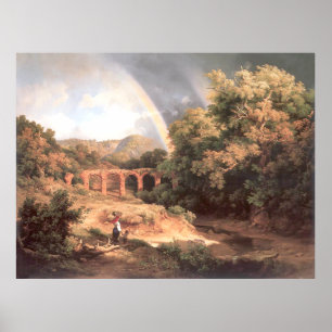 Karoly Marko Landscape with Viaduct and Rainbow Poster