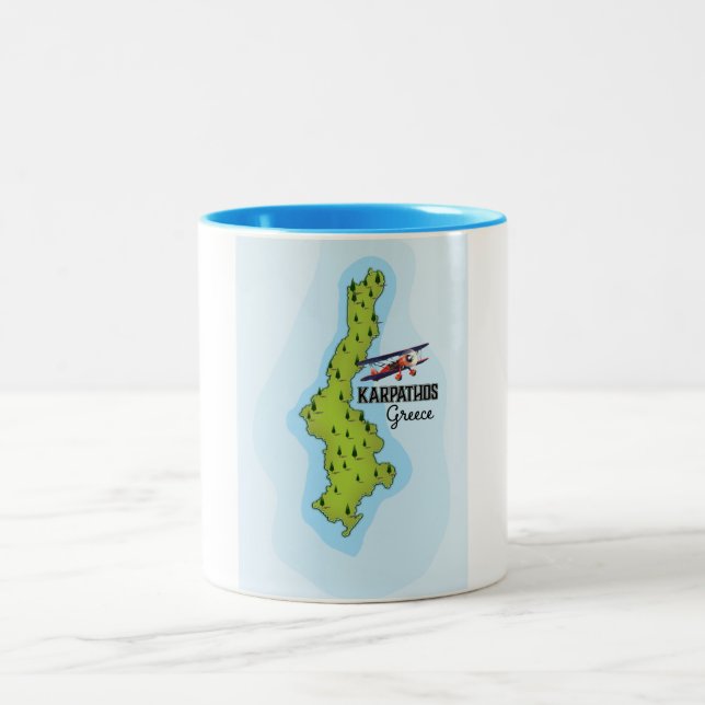 Karpathos Greek Map Illustrated travel poster Two-Tone Coffee Mug (Center)