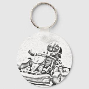 Kart Racing B/W Shading Keychain