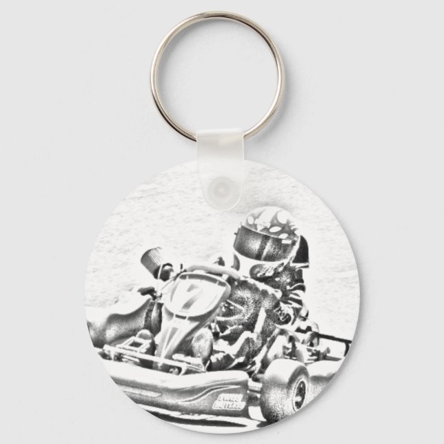 Kart Racing B/W Shading Keychain (Front)