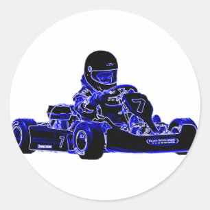 Kart Racing Blue and White Classic Round Sticker