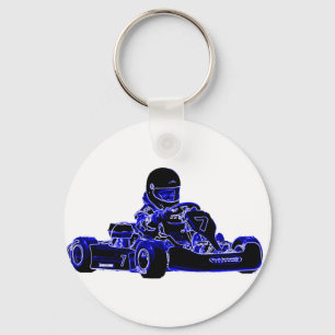 Kart Racing Blue and White Keychain