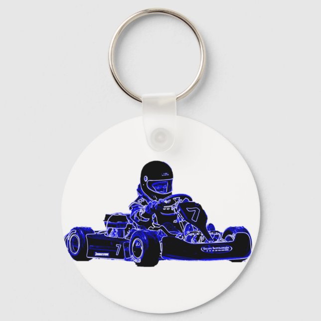 Kart Racing Blue and White Keychain (Front)