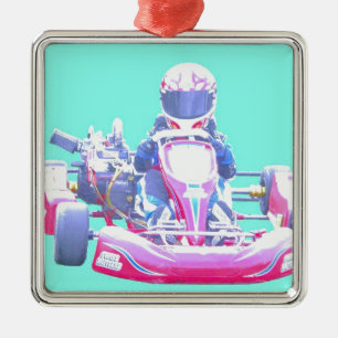 Kart Racing-Blue Background Metal Ornament