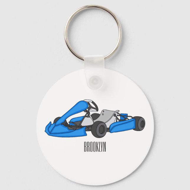 Kart racing cartoon illustration keychain (Front)