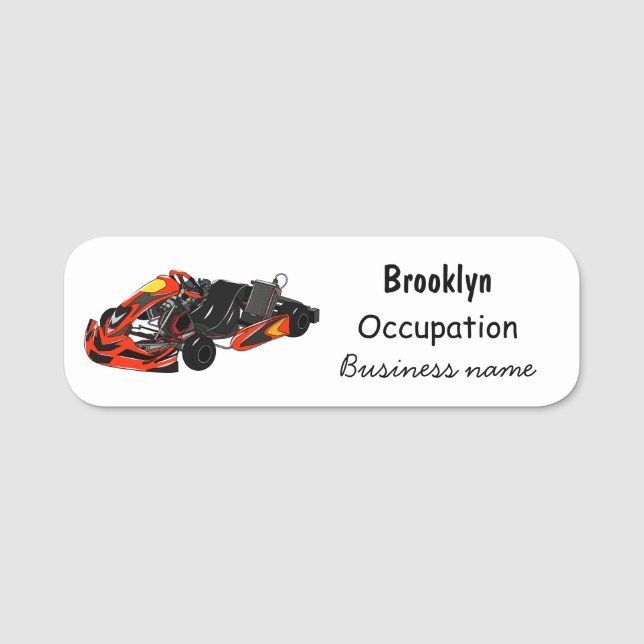 Kart racing cartoon illustration name tag (Front)