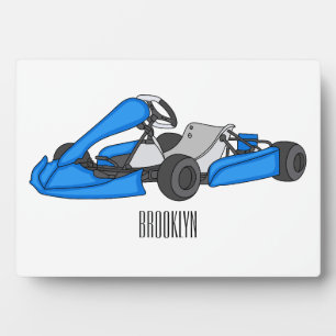 Kart racing cartoon illustration plaque
