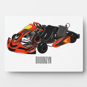 Kart racing cartoon illustration plaque