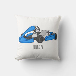 Kart racing cartoon illustration throw pillow