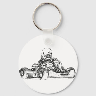 Kart Racing Pencil Sketch Keychain