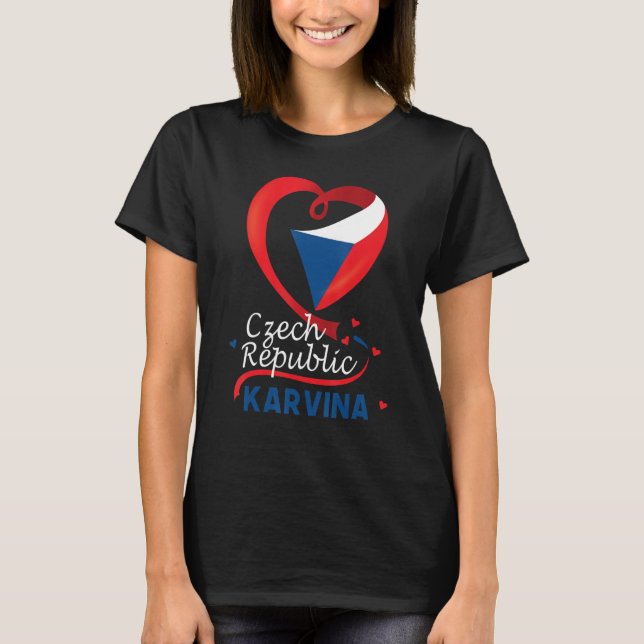 Karvina Czech Republic Heart Flag Lion Coat Of Arm T-Shirt (Front)