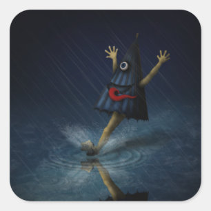 Kasa Obake Japanese Umbrella Ghost Rainy Day Square Sticker