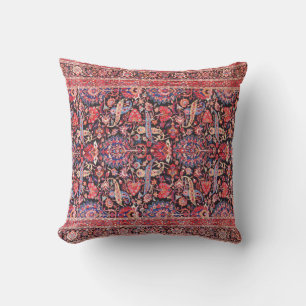 Kashan Poshti Central Persian Rug Print Throw Pillow