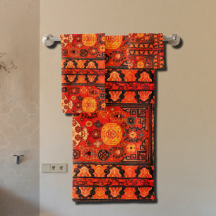 Kashi carpet look in vibrant oranges bath towel set