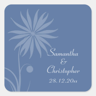 Kashmir Blue Simple Floral Wedding Square Sticker