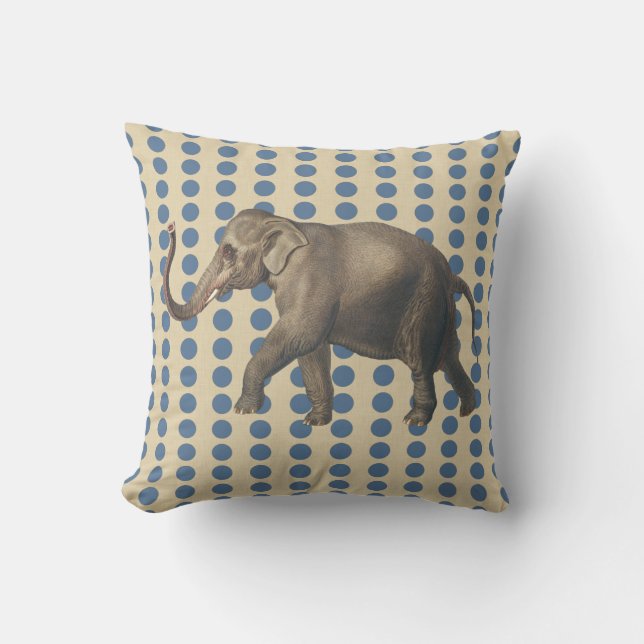 Kashmir Blue Spice Moods Dots with Elephant Throw Pillow (Front)