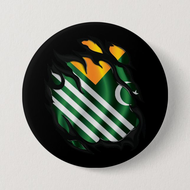 Kashmir Ripped Flag 3 Inch Round Button (Front)