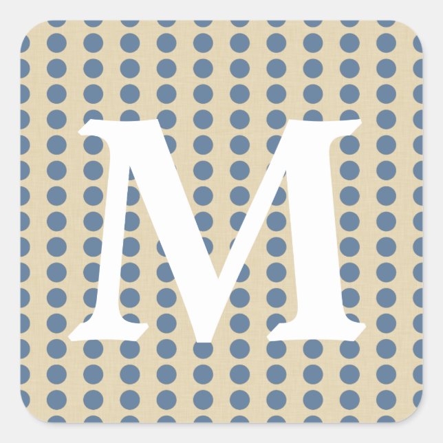 Kashmire Blue Spice Moods Dots w/ Monogram Initial Square Sticker (Front)