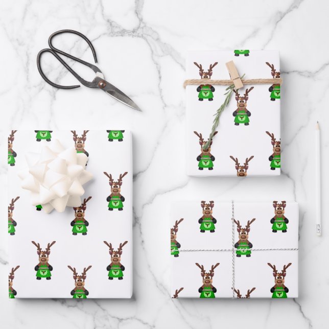 Kasky Cute Christmas Reindeer Baking Gingerbread Wrapping Paper Sheet (Front)