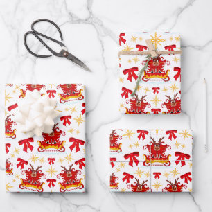 Kasky Cute Christmas Sleigh Reindeer Pattern Wrapp Wrapping Paper Sheet