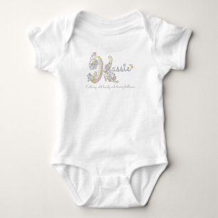 Kassie girls name meaning K monogram hearts Baby Bodysuit