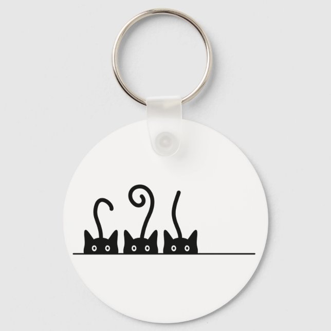 Kat lijn tekening. Drie katjes. Wereld Kattendag. Keychain (Front)