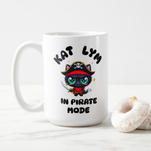 Kat Lym Cute Black Cat Pirate Art Coffee Mug