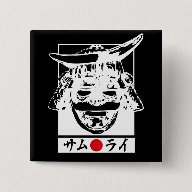 [Katakana] Samurai white character 2 Inch Square Button (Front)