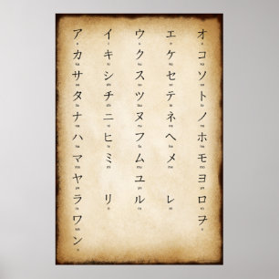 Katakana With Romaji Japanese Antique Style Poster