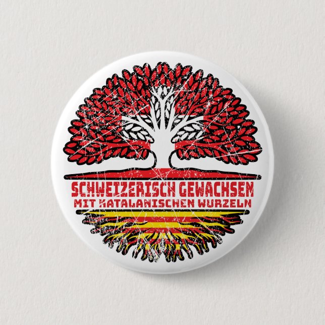 Katalonien Katalanisch Schweizer Schweiz Baum 2 Inch Round Button (Front)