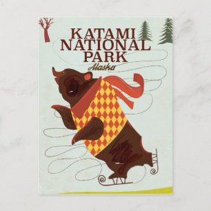 Katami National Park Alaska bear travel poster Postcard