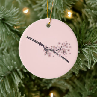 Katana with sakura branch ceramic ornament