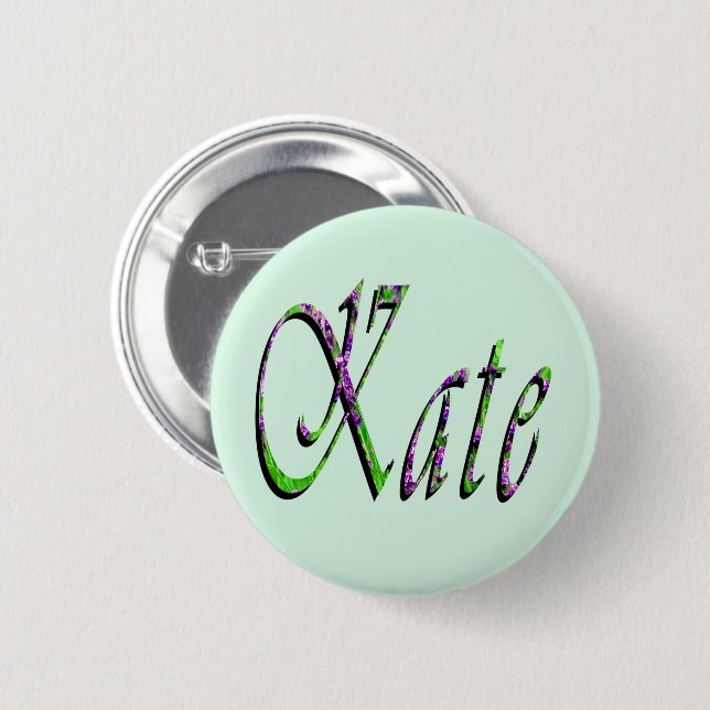 "Kate" Floral Lavender Kate Name, 2 Inch Round Button (Front & Back)